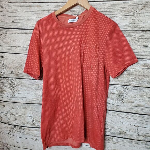 Calvin Klein Men's Smooth Cotton Dotted Crewneck T-Shirt, Orange, Sz Medium - Picture 1 of 8